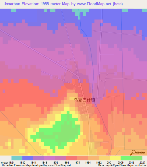 Uxxarbax,China Elevation Map