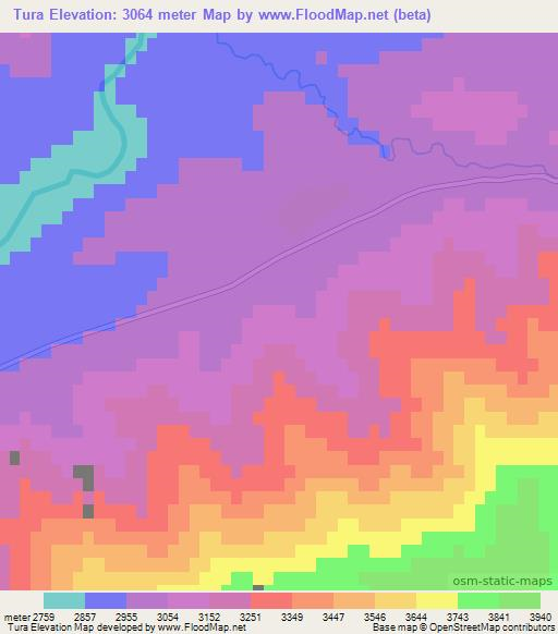 Tura,China Elevation Map