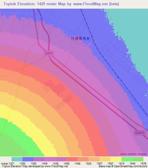 Topluk,China Elevation Map