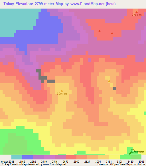 Tokay,China Elevation Map