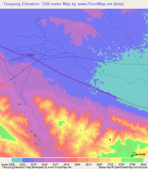 Tempung,China Elevation Map