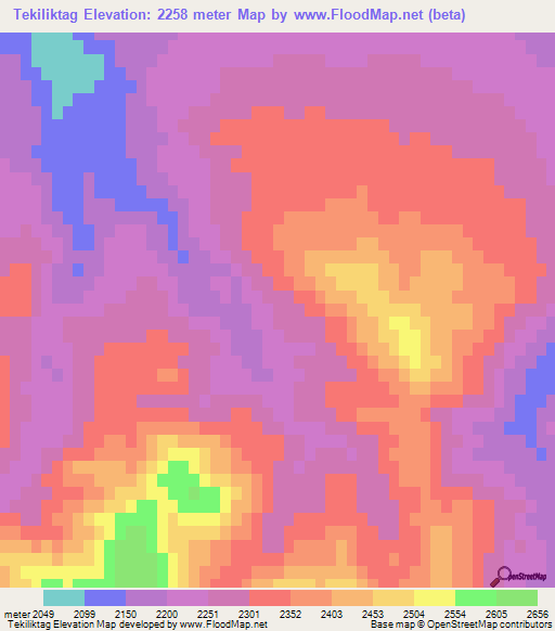 Tekiliktag,China Elevation Map