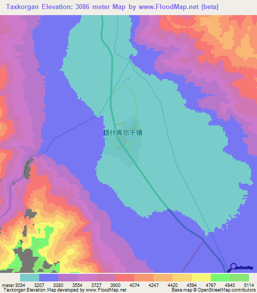 Taxkorgan,China Elevation Map