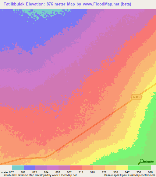 Tatlikbulak,China Elevation Map
