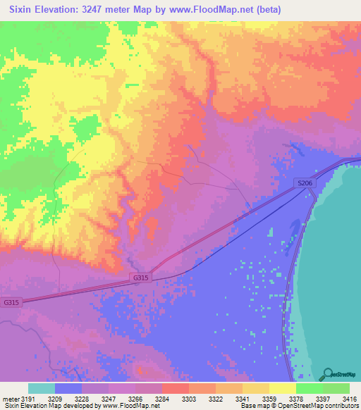 Sixin,China Elevation Map