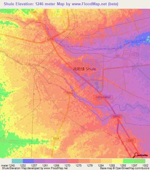 Shule,China Elevation Map