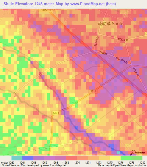 Shule,China Elevation Map