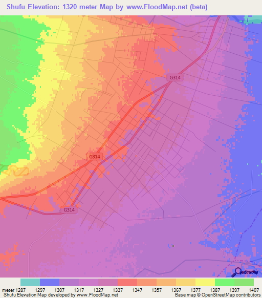 Shufu,China Elevation Map