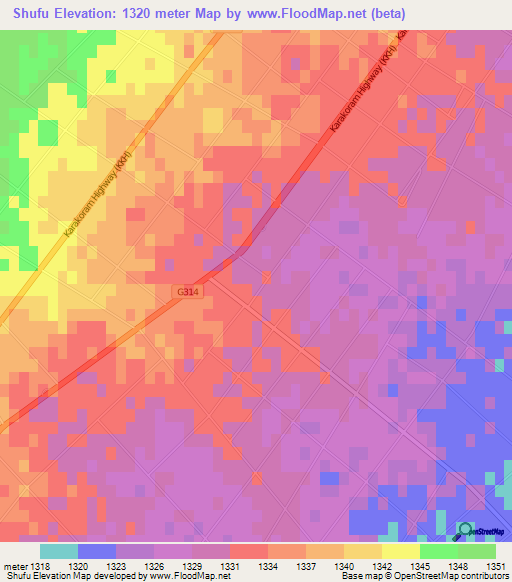Shufu,China Elevation Map