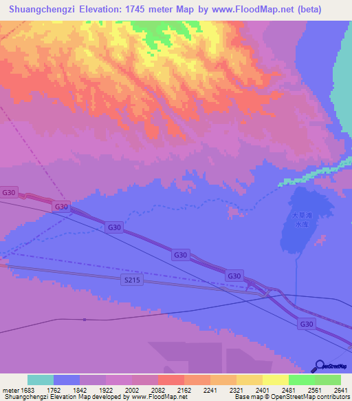 Shuangchengzi,China Elevation Map