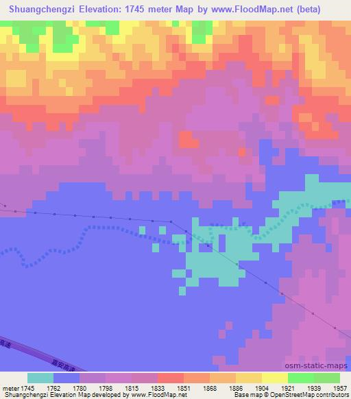 Shuangchengzi,China Elevation Map
