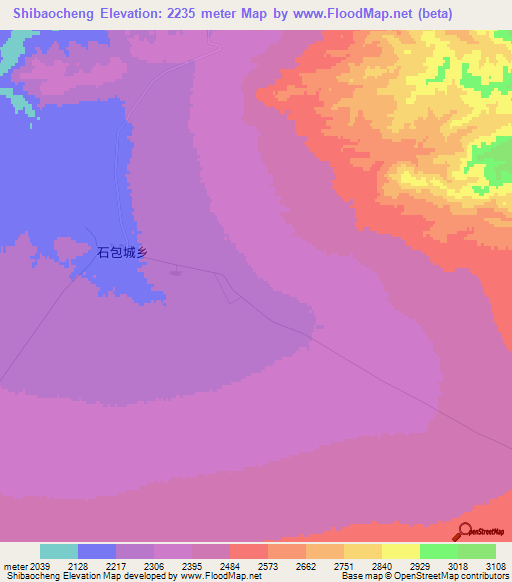 Shibaocheng,China Elevation Map