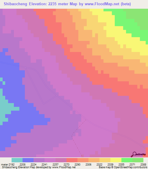 Shibaocheng,China Elevation Map