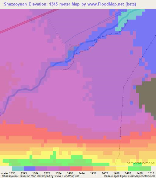 Shazaoyuan,China Elevation Map