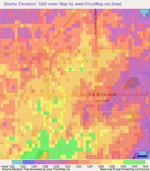Shache,China Elevation Map