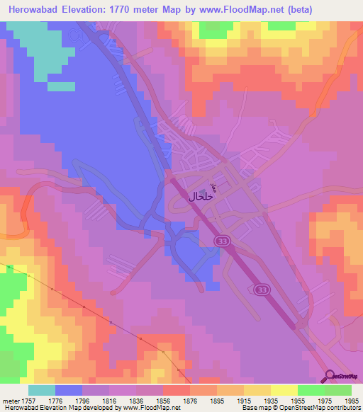 Herowabad,Iran Elevation Map