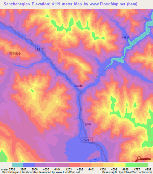 Sanchaheqiao,China Elevation Map