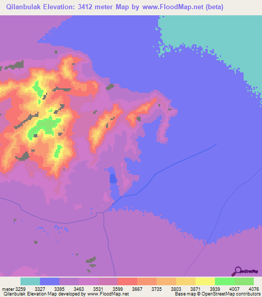 Qilanbulak,China Elevation Map