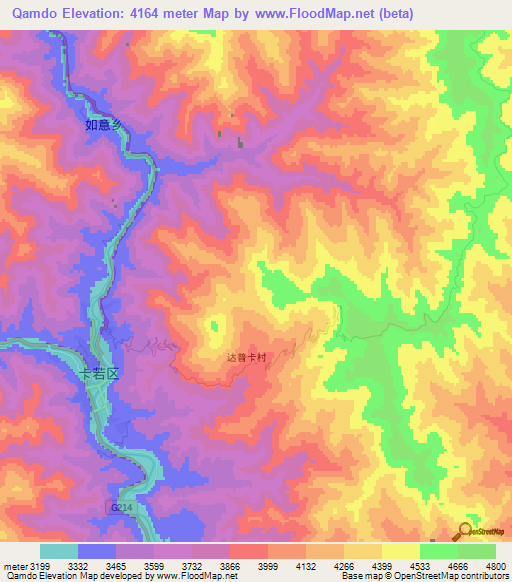 Qamdo,China Elevation Map
