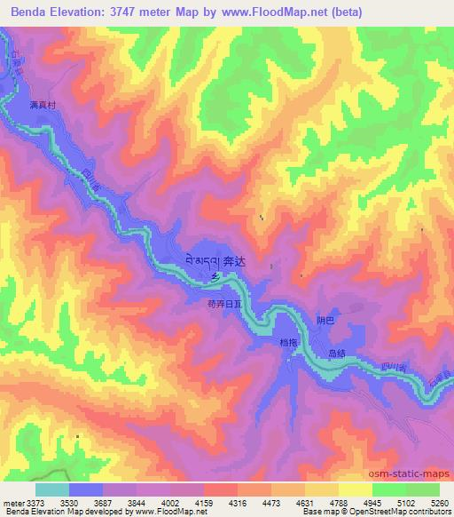 Benda,China Elevation Map