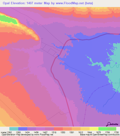 Opal,China Elevation Map