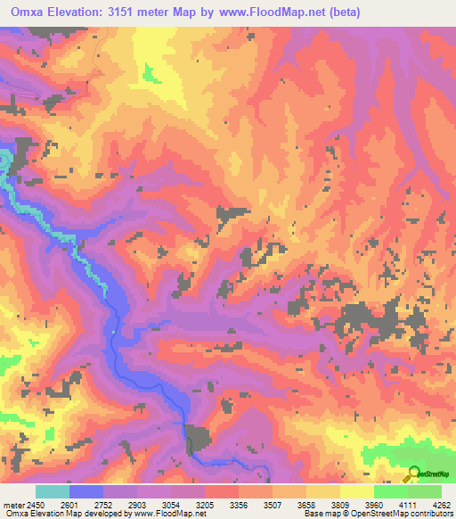 Omxa,China Elevation Map