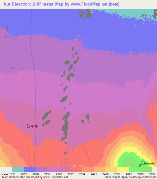 Nur,China Elevation Map