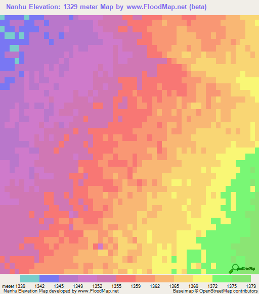 Nanhu,China Elevation Map