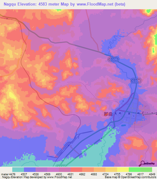 Nagqu,China Elevation Map