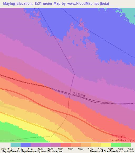 Maying,China Elevation Map