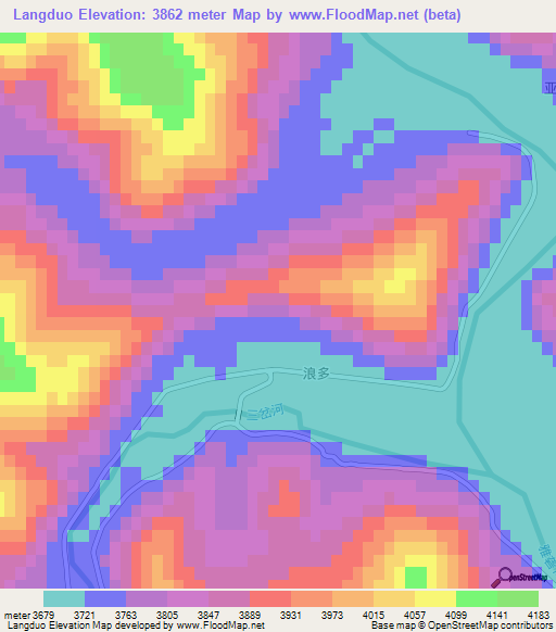 Langduo,China Elevation Map