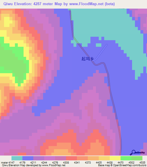 Qiwu,China Elevation Map