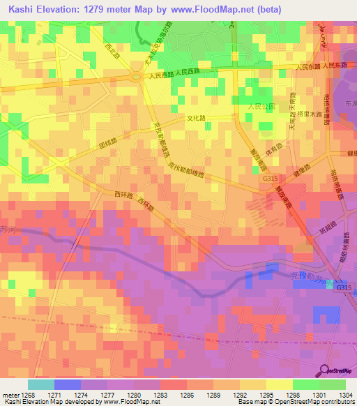 Kashi,China Elevation Map