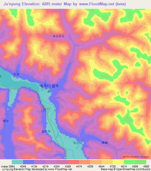 Ju'nyung,China Elevation Map
