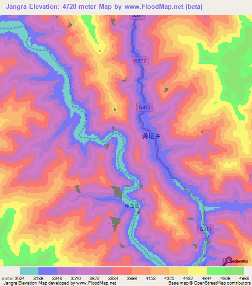 Jangra,China Elevation Map