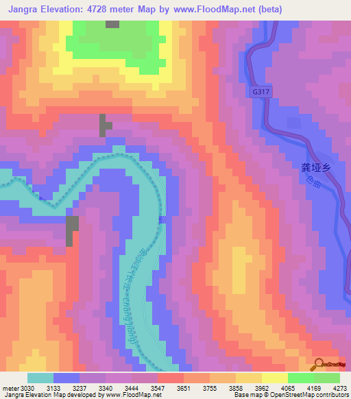 Jangra,China Elevation Map