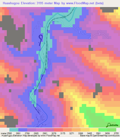 Huashugou,China Elevation Map