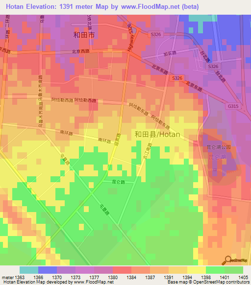 Hotan,China Elevation Map