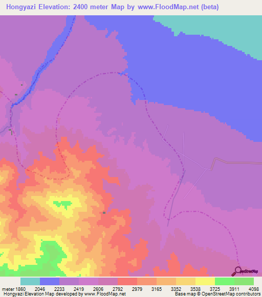 Hongyazi,China Elevation Map