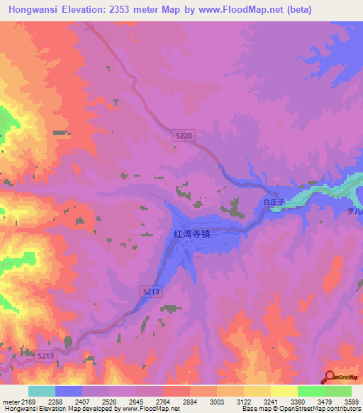 Hongwansi,China Elevation Map