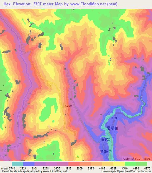 Hexi,China Elevation Map