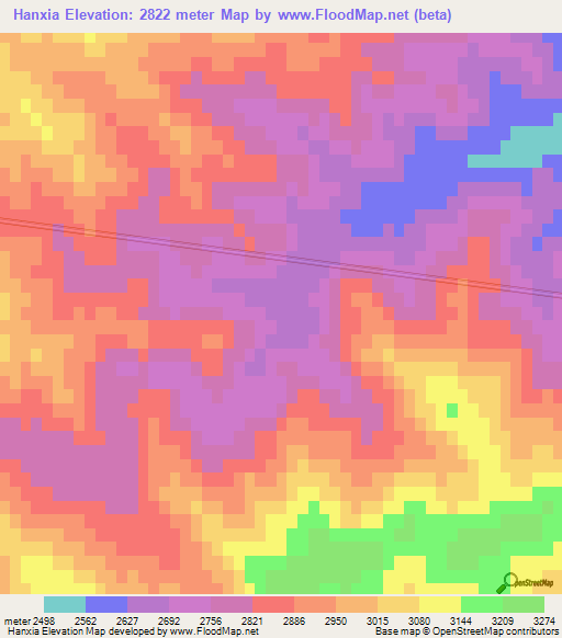 Hanxia,China Elevation Map