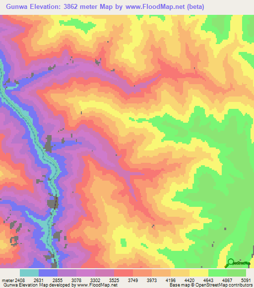 Gunwa,China Elevation Map