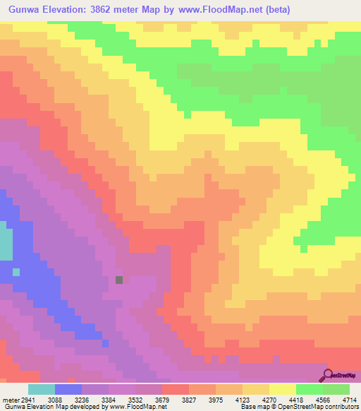 Gunwa,China Elevation Map