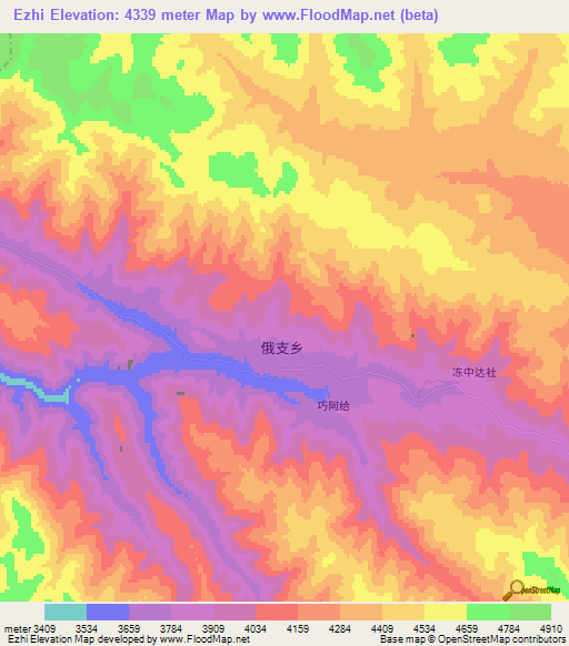 Ezhi,China Elevation Map