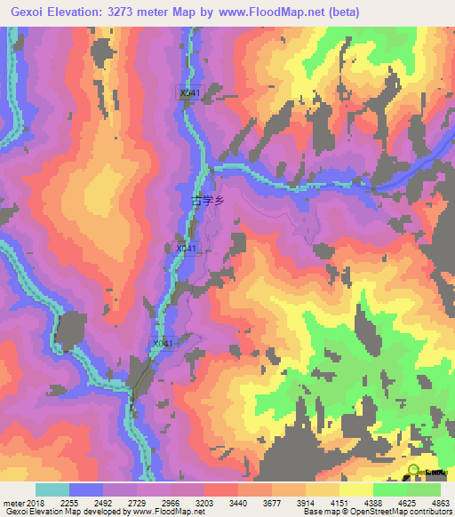 Gexoi,China Elevation Map