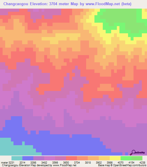 Changcaogou,China Elevation Map