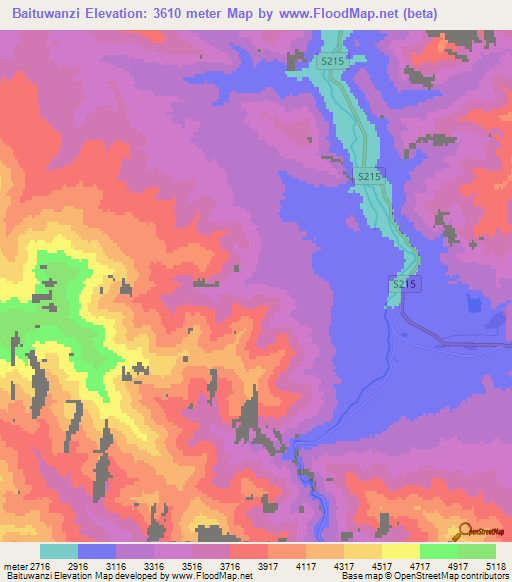 Baituwanzi,China Elevation Map