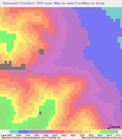 Baituwanzi,China Elevation Map