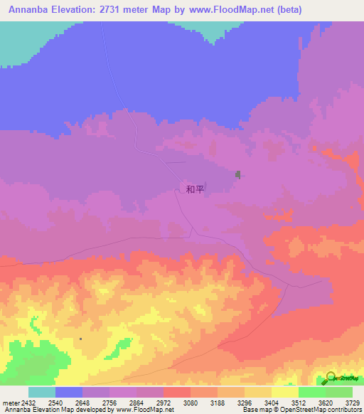 Annanba,China Elevation Map